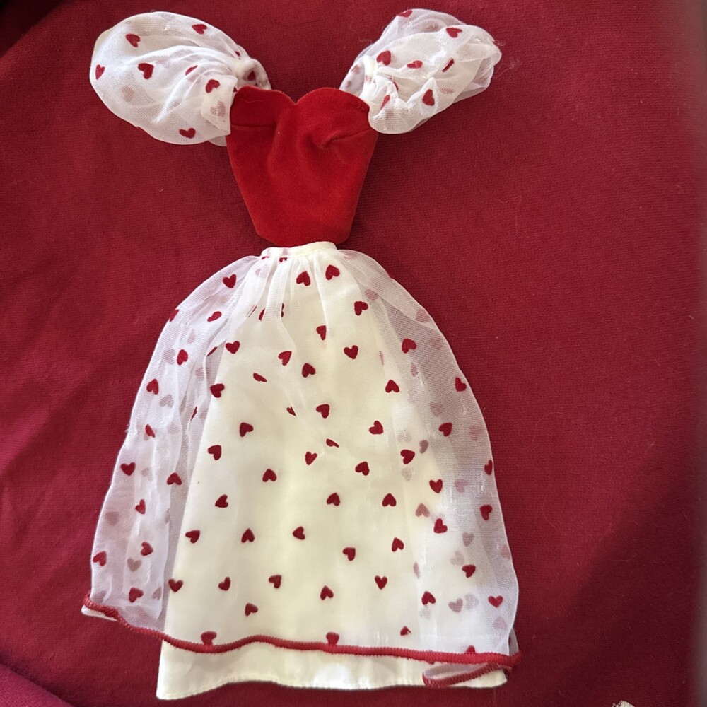 Vintage 1983 Loving You Barbie Doll Valentine Dress with Red Hearts